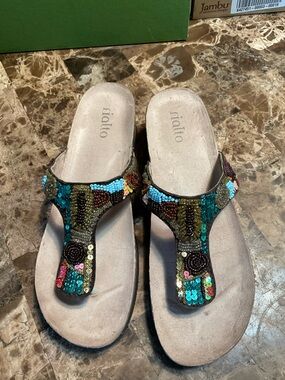 Rialto Beaded Thong Sandals in Turquoise, Pink & Gold Accents